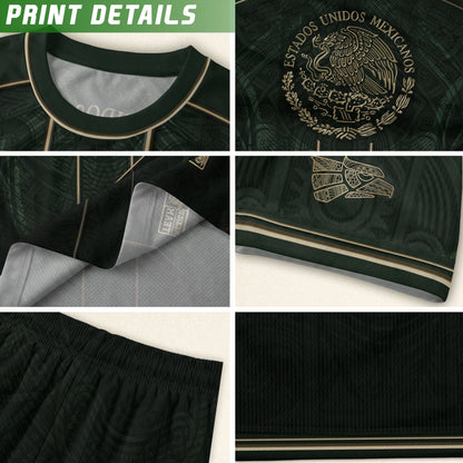Youth Mexico Soccer Jersey Black Gold National Coat of Arms Heritage Football Shirt Set