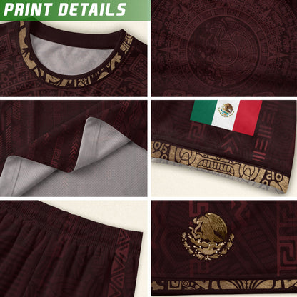 Mexico Soccer Jersey Kid Youth Aztec Calendar Maroon Football Shirt