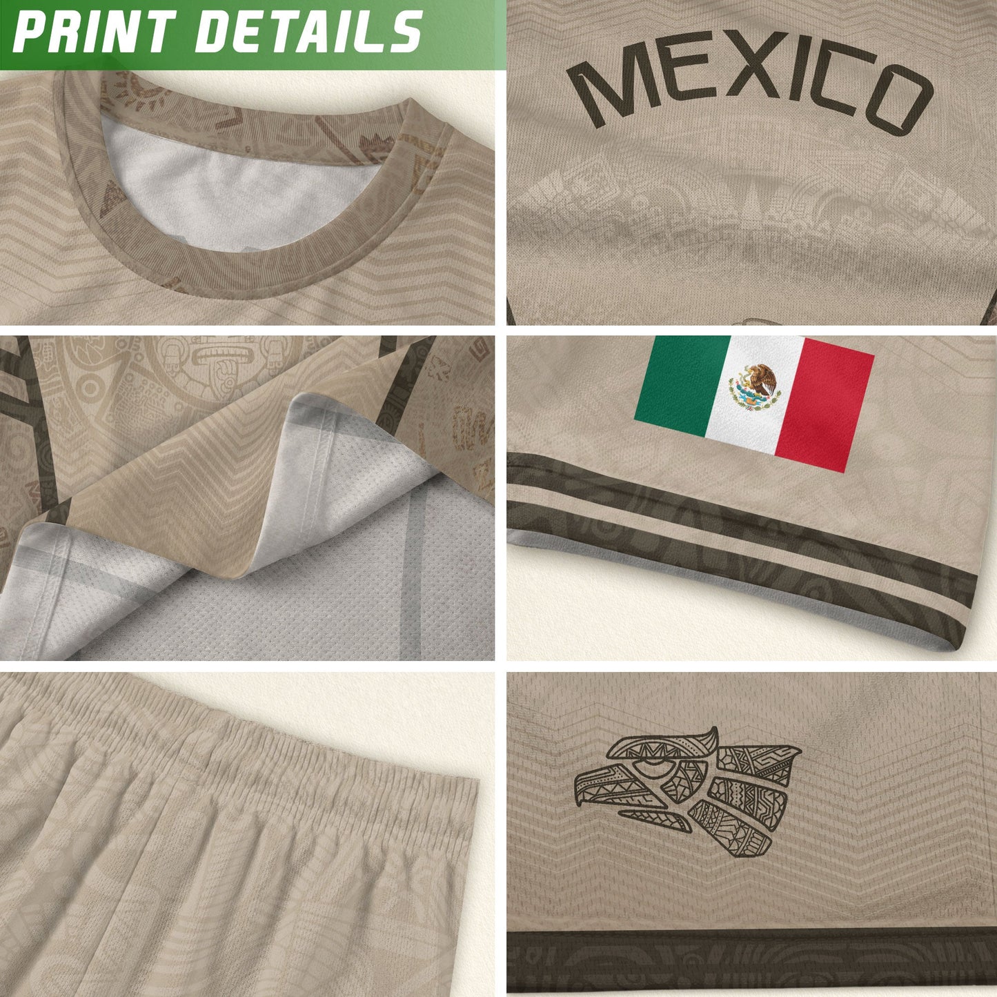 Mexico Kids Soccer Jersey Youth Beige Cream Aztec Calendar Eagle Heritage Football Shirt