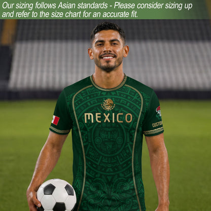 Custom Mexico Soccer Jersey Green Aztec Calendar Culture Men Mexican Football Shirt