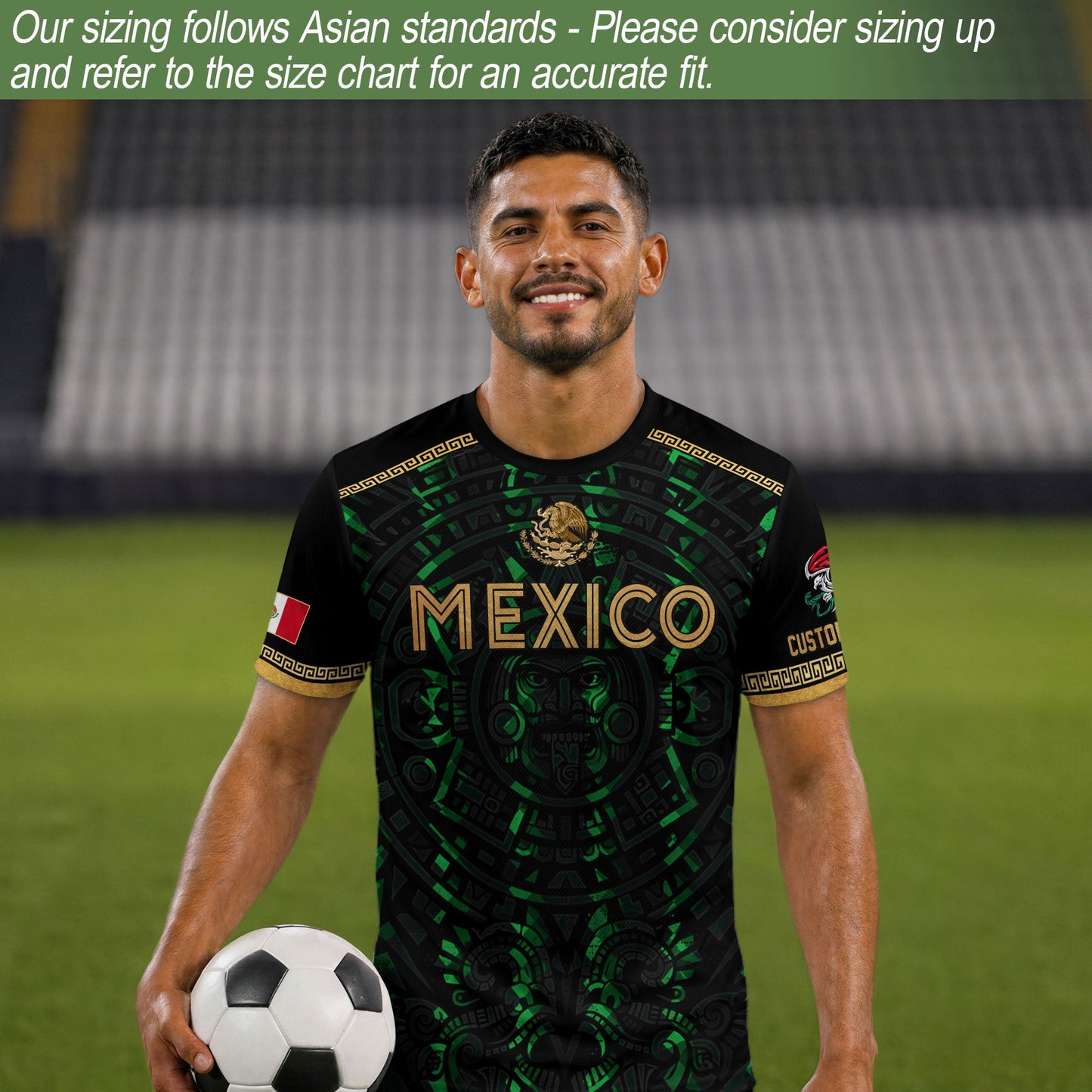 Custom Mexico Soccer Jersey Green Men Aztec Calendar Heritage Mexican Football Shirt