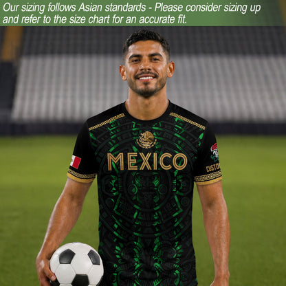 Custom Mexico Soccer Jersey Green Men Aztec Calendar Heritage Mexican Football Shirt