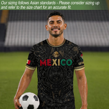 Personalized Mexico Soccer Jersey Black Aztec Calendar Men Mexican Football Shirt Flag
