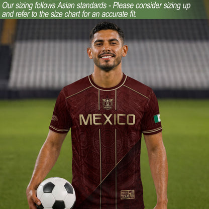 Mexico Soccer Jersey Men Maroon Gold Heritage Football Shirt Aztec Style Top