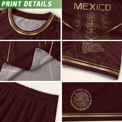 Retro Football Fan Apparel for Youth Mexico Soccer Jersey with Maroon Gold Eagle Design