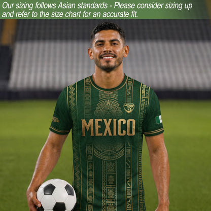Mexico Soccer Jersey Men Green Gold Aztec Sun Stone Mexican Football Shirt
