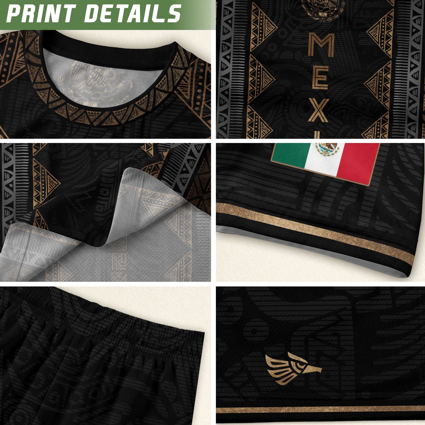 Mexico Heritage Black Gold Vintage Tribal Aztec National Soccer Jersey