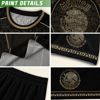 Mexico Heritage Black Tan Arch Design Aztec Empire Pride Graphic Soccer Jersey