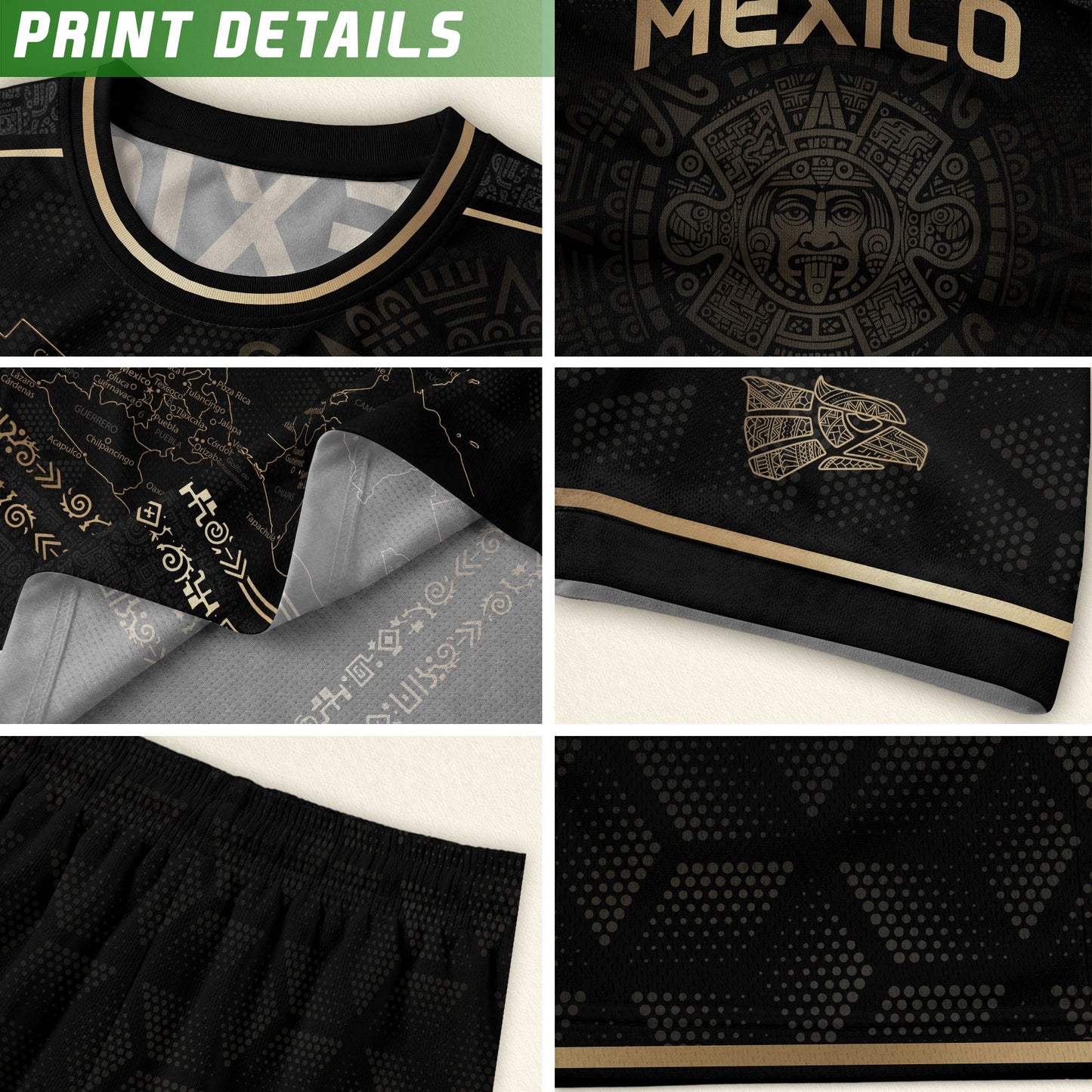 Mexico Heritage Orgullo Mexicano Black Gold Detailed Map Hexagon Pattern Soccer Jersey