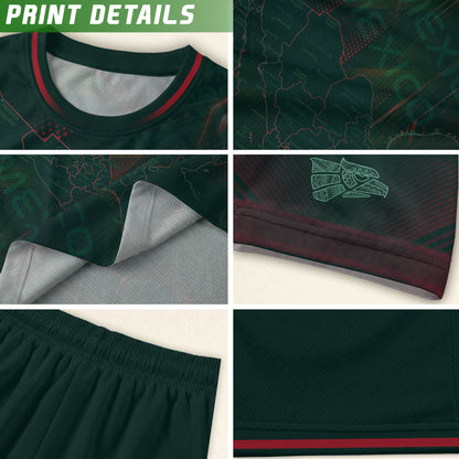 Mexico Heritage Orgullo Mexicano Green Red Detailed Country Map Aztec Soccer Jersey