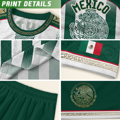 Mexico Soccer Green White Aztec Pattern Football Design Mexico Fan Heritage Style