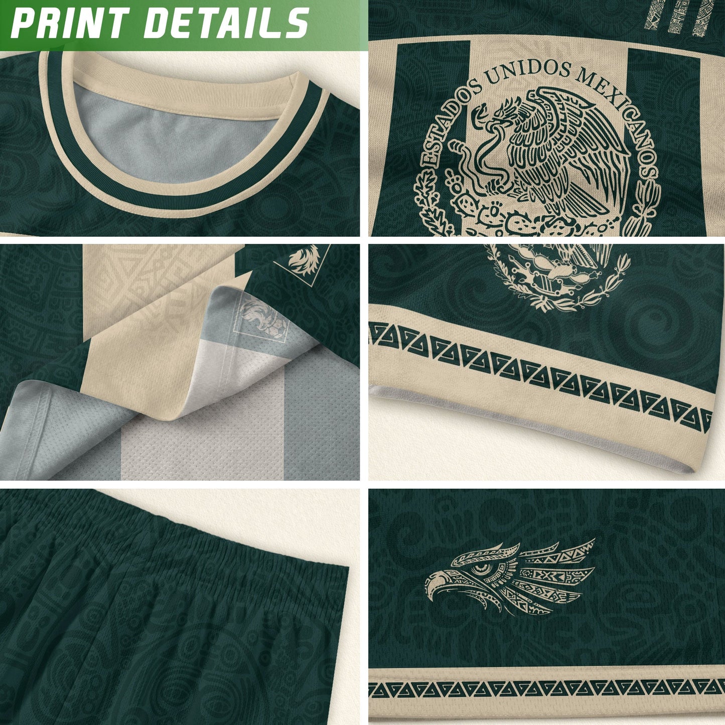 Mexico Green Beige Eagle Heritage Estados Unidos Mexicanos National Soccer Jersey