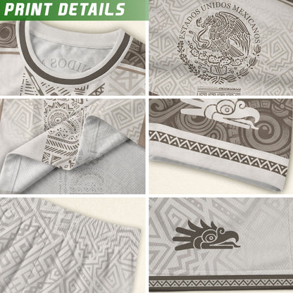 Mexico White Aztec Heritage Pattern Soccer Jersey Mexican Culture Design