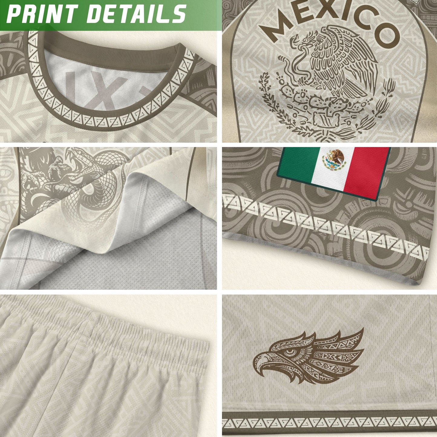 Mexico Beige Aztec Eagle Snake Heritage Soccer Jersey Mexican Pride Design