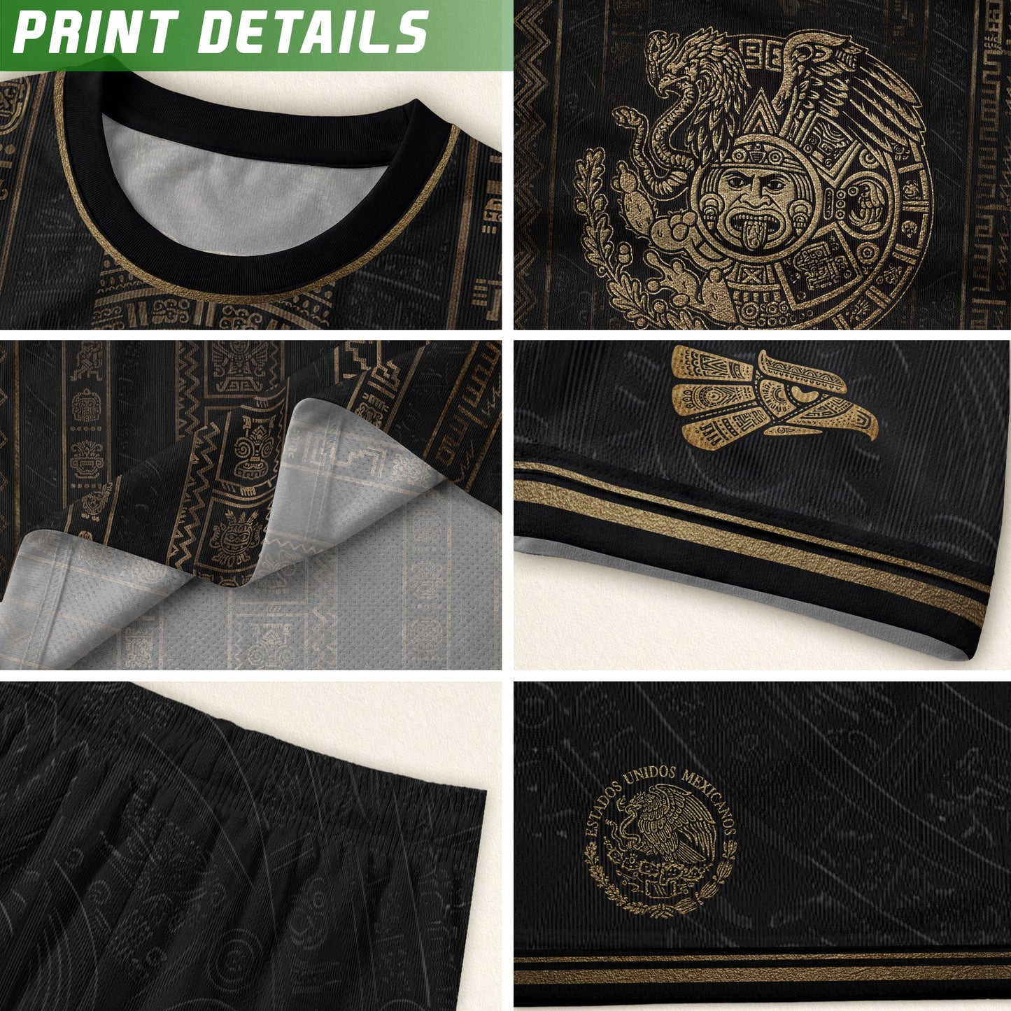 Mexico Soccer Jersey Black Gold Aztec Calendar Football Shirt Fan Men Edition Tee