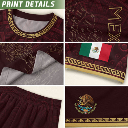 Men's Burgundy Mexico Map Eagle & Snake Graphic T-Shirt – Mexico Country Outline Print Tee