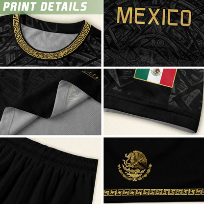 Mexico Soccer Jersey Black Gold Aztec Pattern – Football Shirt for Men Fans