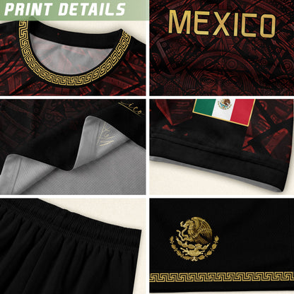Mexico Football Jersey Maroon Gold Aztec Style – Breathable Shirt for Soccer Fans