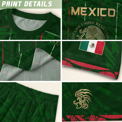 Mexico Soccer Jersey Green Aztec Heritage Pride - Estados Unidos Mexicanos Football Shirt