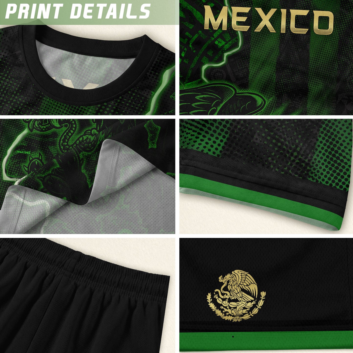 Mexico Soccer Jersey Green Black Electric Eagle - Mexico National Team Fan Heritage Shirt