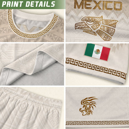 Men's Black Mexico Aztec Calendar Graphic T-Shirt – Gold Mexico Eagle Heritage Print Tee