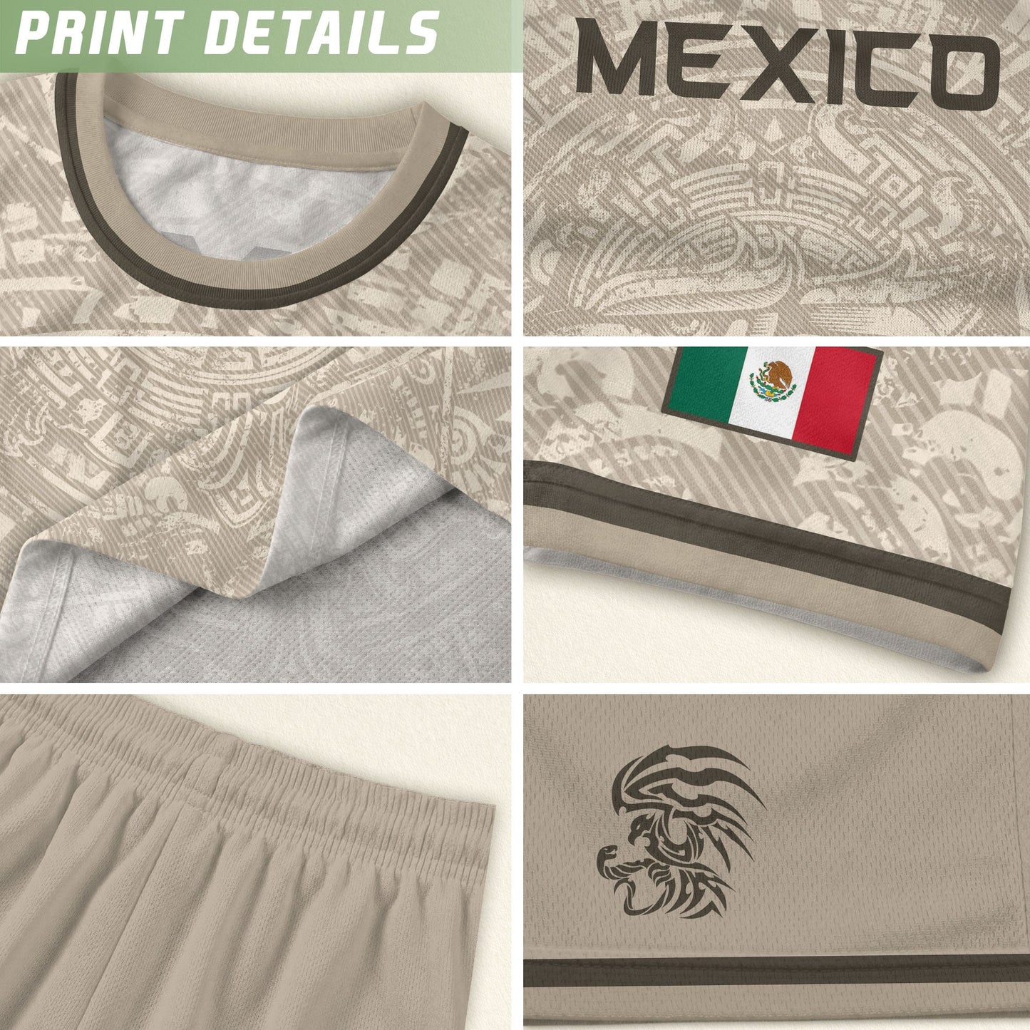 Mexico Soccer Jersey Beige Aztec Eagle - Modern Heritage Football Fan Tee