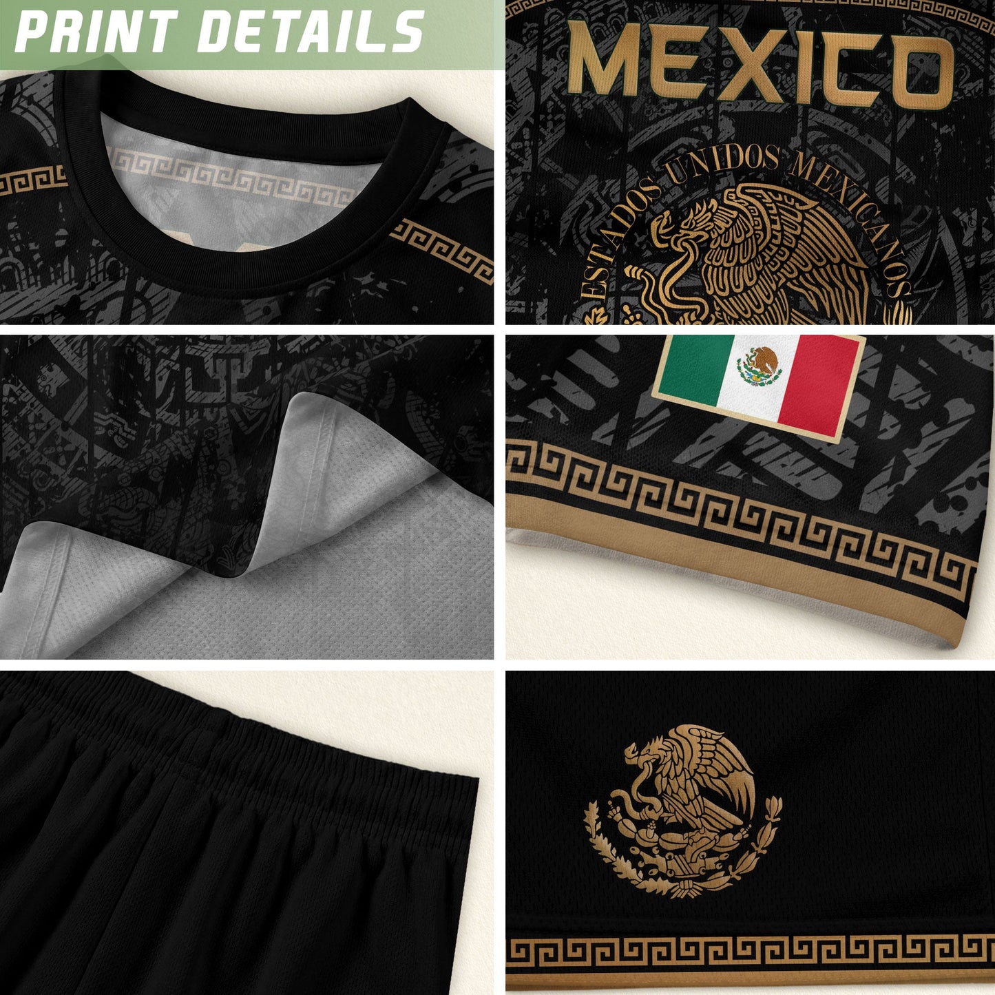 Mexico Soccer Jersey Black Eagle Crest - Aztec Sun Stone Heritage Fan Football Shirt