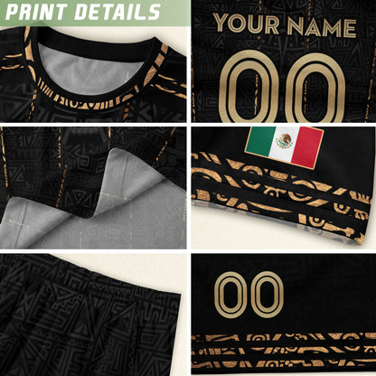 Mexico Soccer Jersey Custom Name - Aztec Heritage Black & Gold Tribal Football Shirt