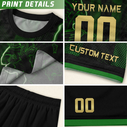 Custom Mexico Soccer Jersey – Black Green Aztec Serpent Lightning Football Shirt