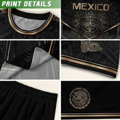 Mexico Soccer Jersey - Black & Gold Aztec Sun Stone Tribal Football Shirt