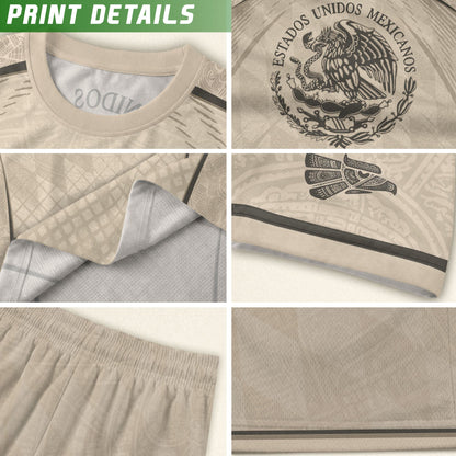 Mexico Soccer Jersey - Beige Vintage Aztec Pattern Heritage Graphic Football Shirt