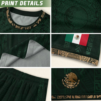 Mexico Soccer Jersey Green Gold Aztec Calendar Mexican Football Shirt Tee