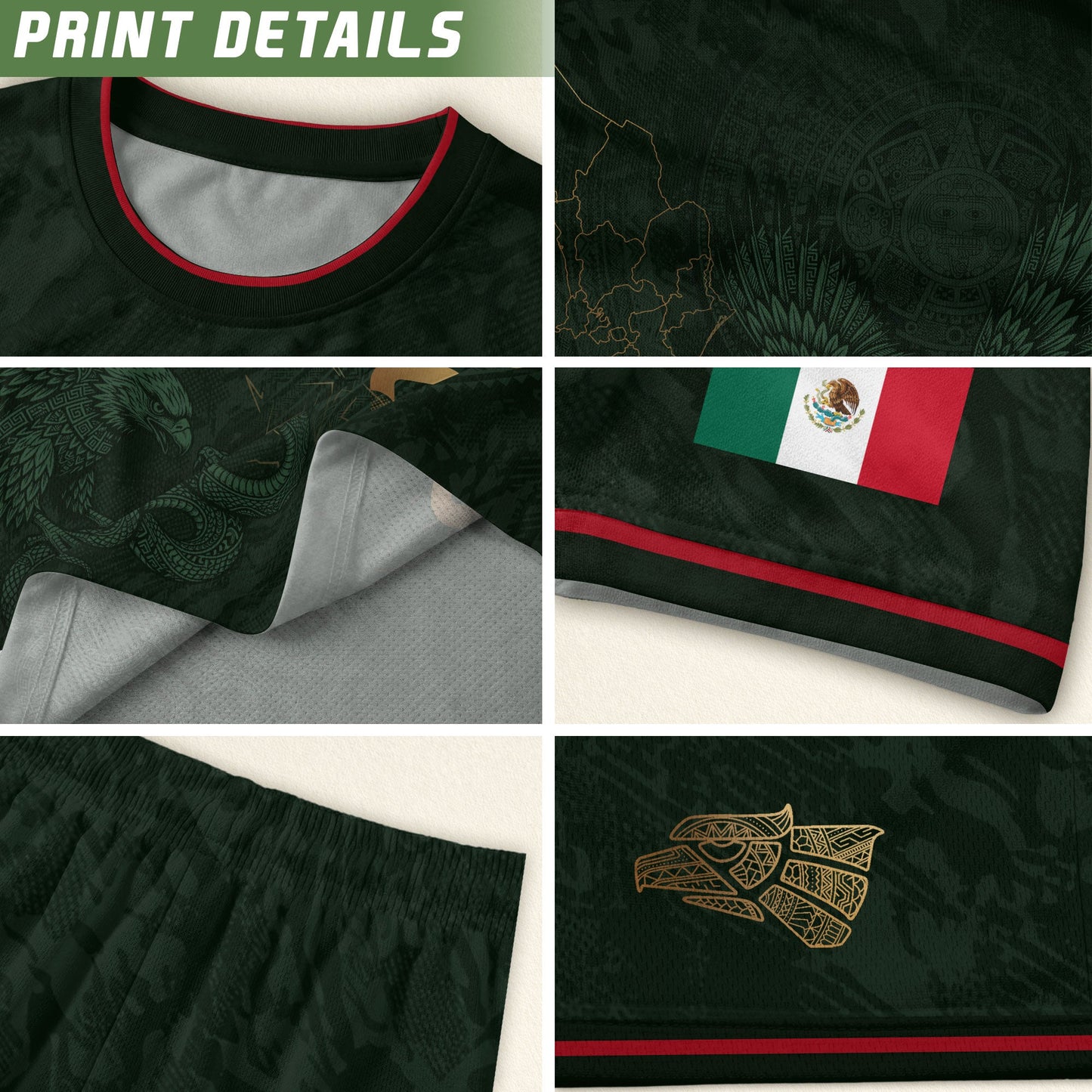 Green Mexico Football Jersey Aztec Eagle Mexican Soccer Fan Apparel Tee