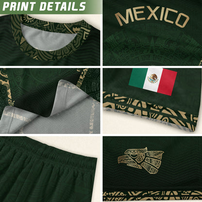 Mexico Soccer Jersey Aztec Sun Calendar Green Gold Football Shirt Men Women