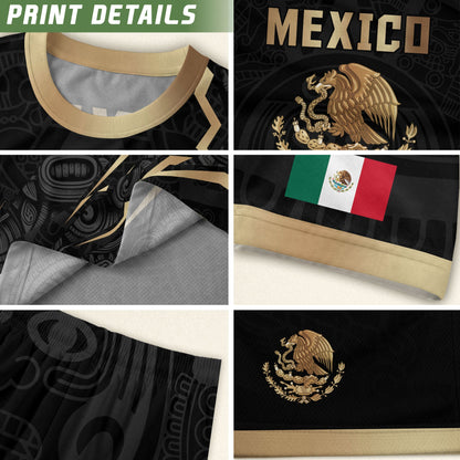 Black Mexico Soccer Jersey Aztec Calendar Design Gold Eagle Heritage Football Shirt
