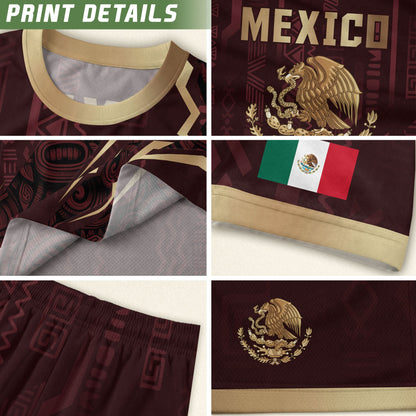 Mexico Soccer Jersey Maroon Aztec Eagle Heritage Gold Trim Mexican Football Shirt