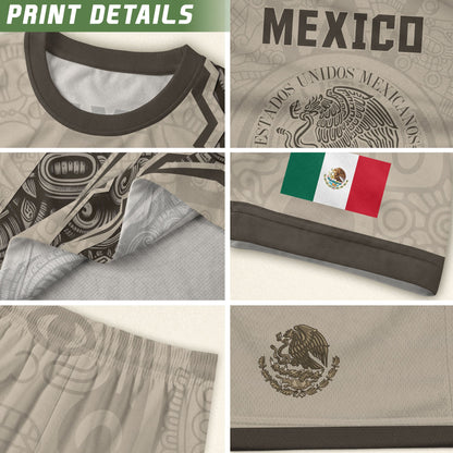 Mexican Heritage Jersey Beige Aztec Design Mexico Eagle Soccer Shirt Men Women