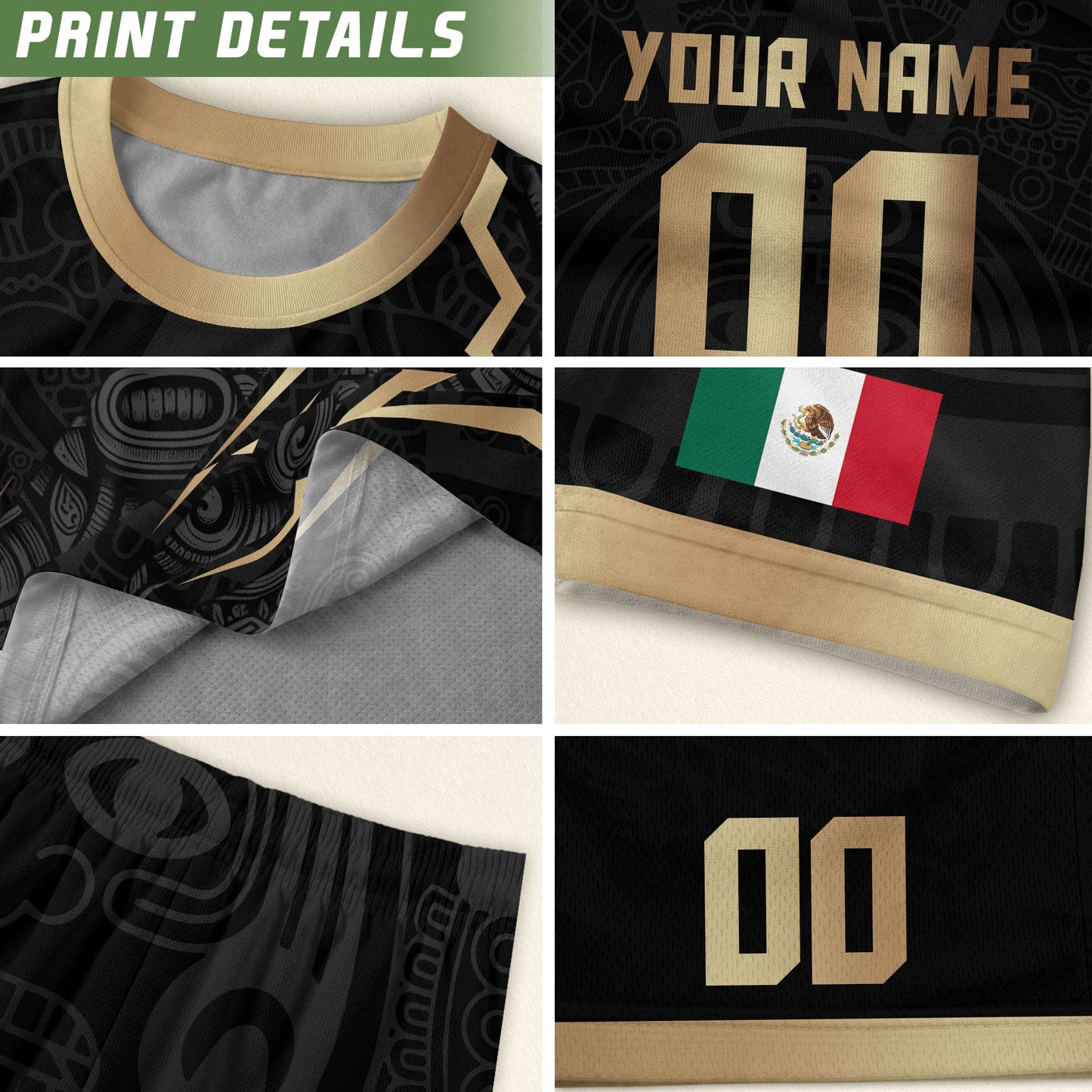 Mexico Soccer Jersey Black Gold Aztec Eagle Heritage Custom Mexican Football Shirt