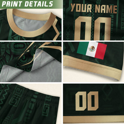 Custom Mexico Aztec Eagle Jersey Green Gold Mexican Pride Heritage Football Soccer Shirt