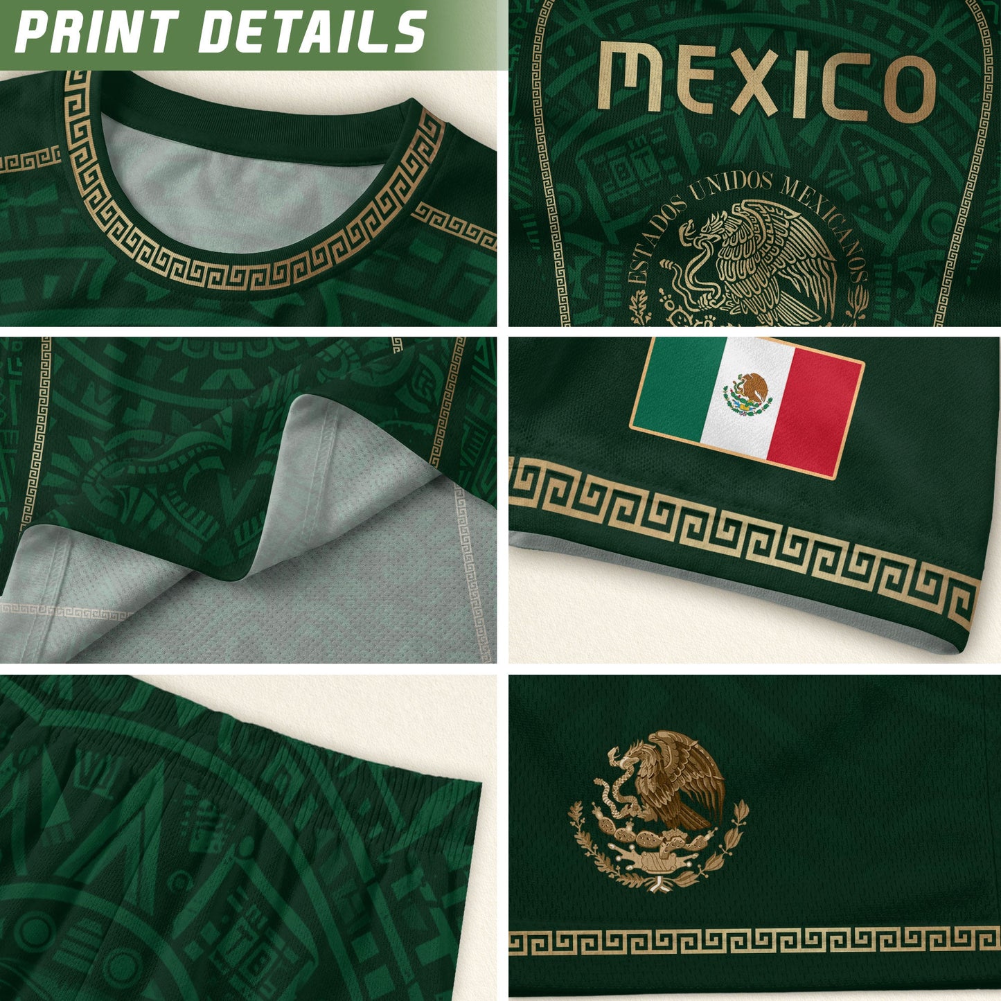 Green Mexico Soccer Jersey Aztec Sun Calendar Mexican Football Shirt for Fans