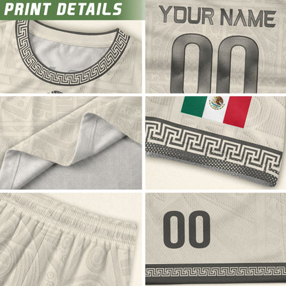 Custom Mexico Soccer Jersey Sand Aztec Calendar Culture Men Mexican Football Shirt