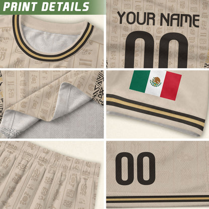 Custom Mexico Soccer Jersey Sand Mayan Glyphs Culture Men Mexican Football Shirt