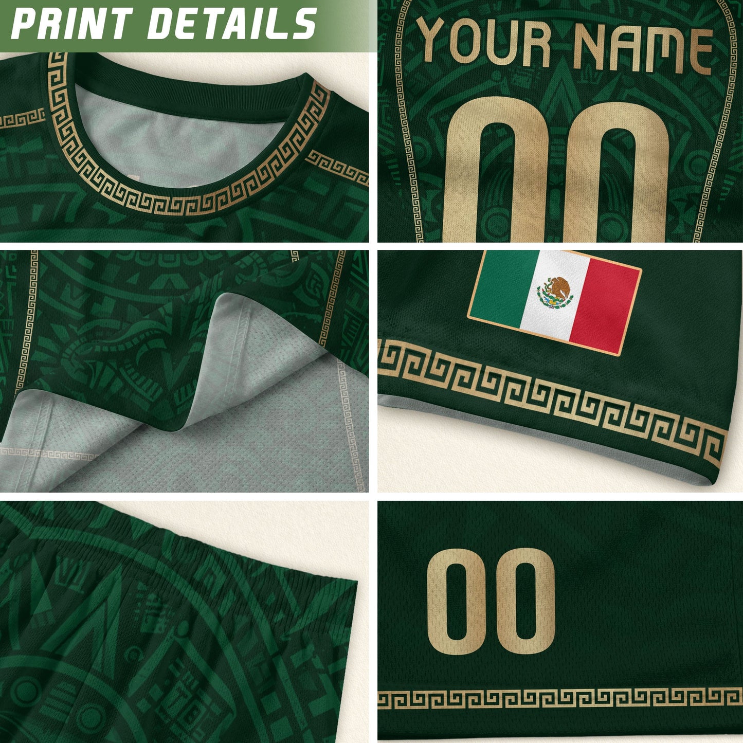 Custom Mexico Soccer Jersey Green Aztec Calendar Culture Men Mexican Football Shirt