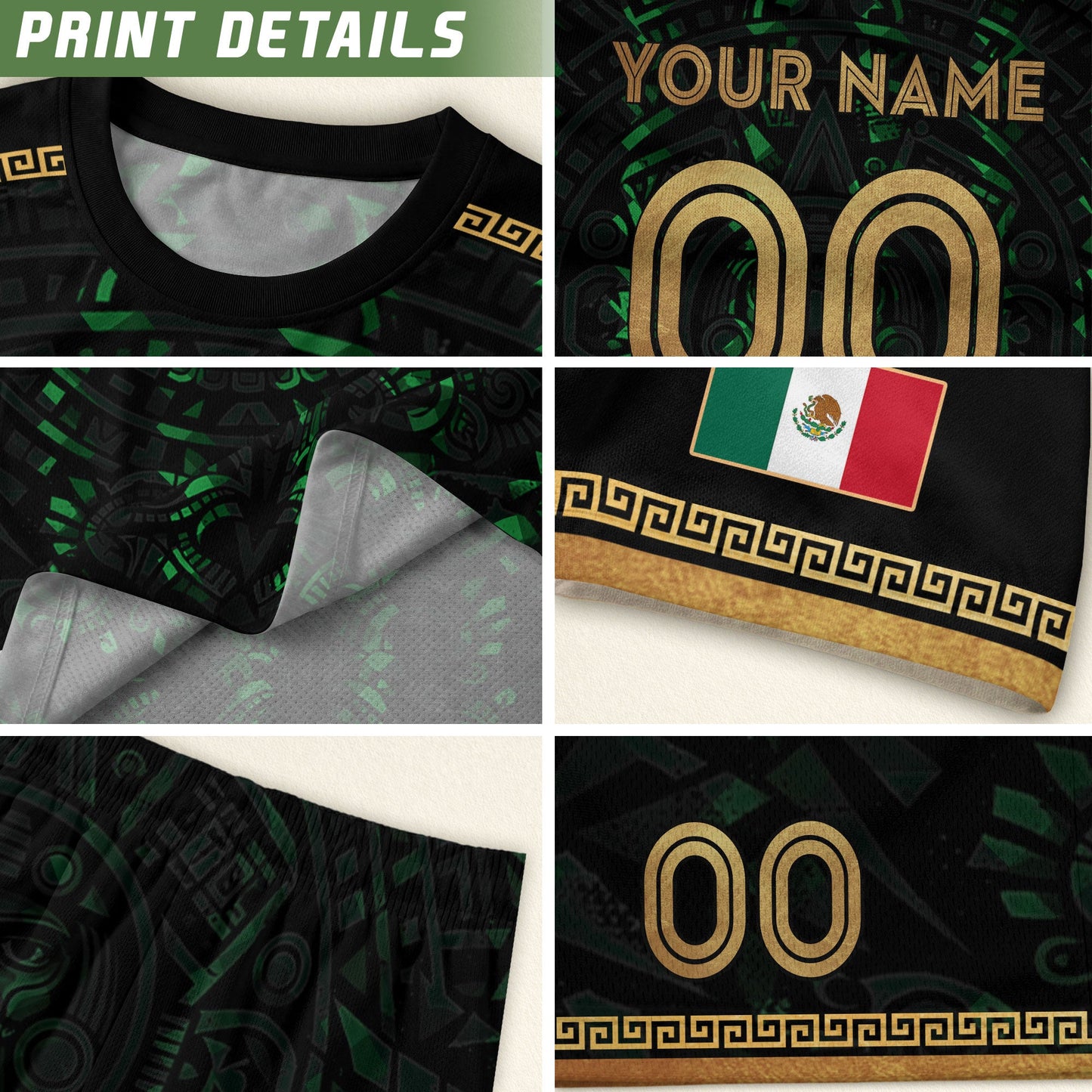 Custom Mexico Soccer Jersey Green Men Aztec Calendar Heritage Mexican Football Shirt