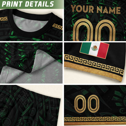 Custom Mexico Soccer Jersey Green Men Aztec Calendar Heritage Mexican Football Shirt