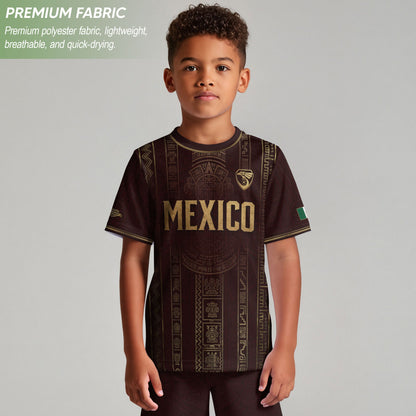 Mexico Youth Soccer Jersey Maroon Aztec Kids Football Shirt Vintage Heritage Sportswear