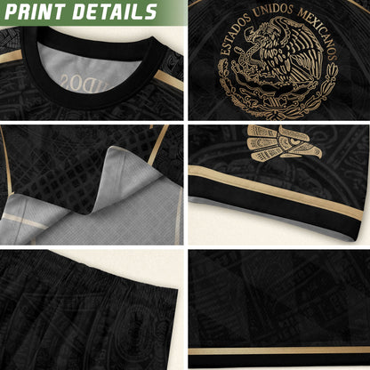 Mexico Soccer Jersey Men Black Gold Aztec Football Shirt Retro Fan Apparel