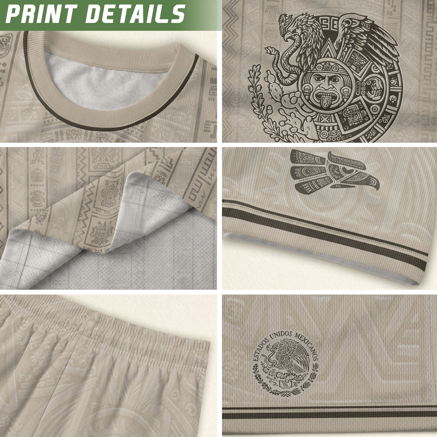 Mexico Soccer Jersey Men White Aztec Pattern Football Shirt Classic Fan Apparel