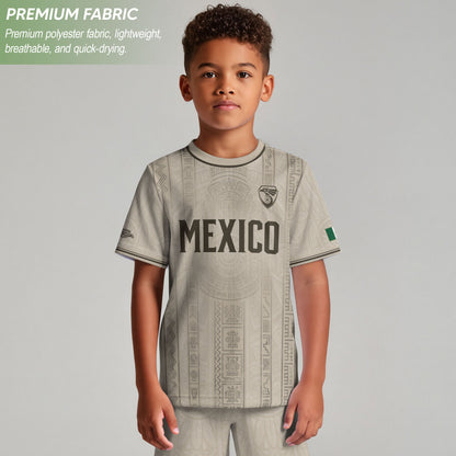 Youth Vintage Football Apparel White Gold Eagle Mexico Soccer Jersey Classic Fan Style