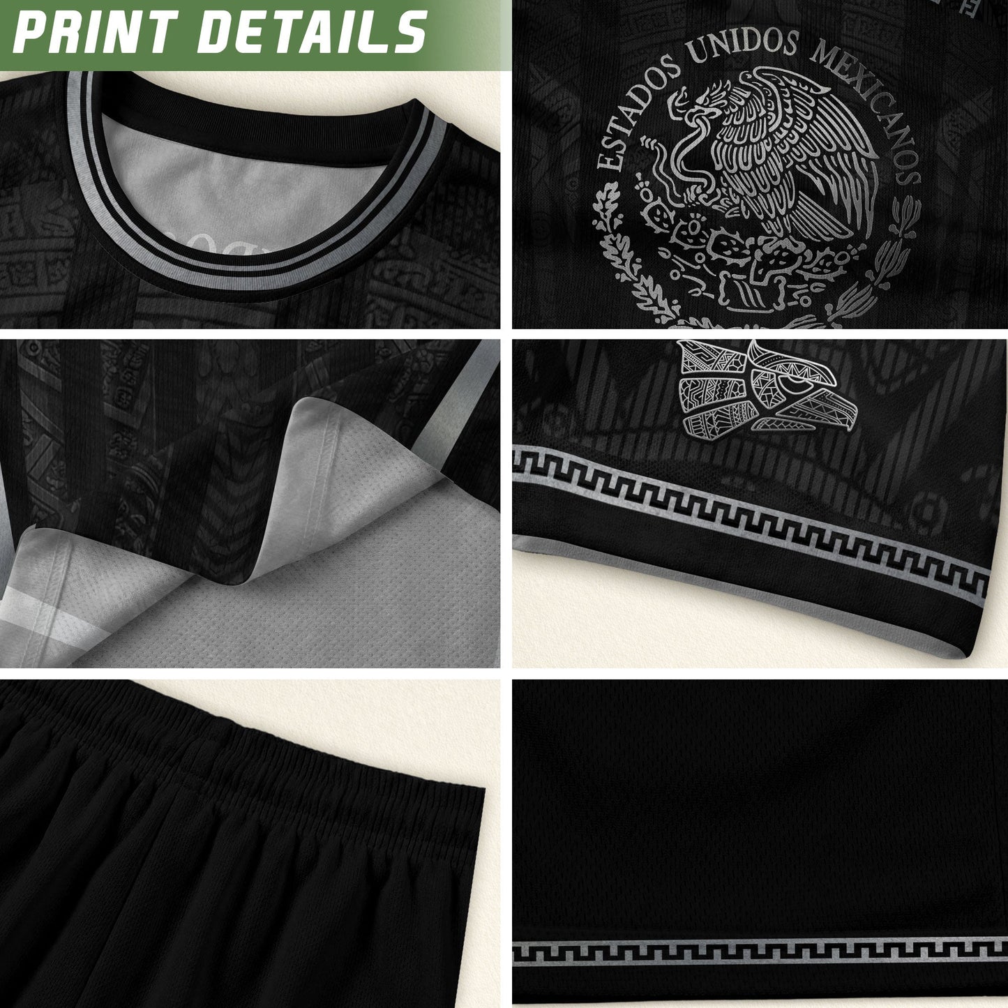 Mexico Soccer Jersey Men Black Aztec Eagle Crest Mexican Football Shirt